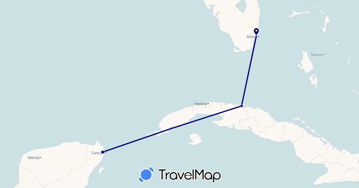 TravelMap itinerary: driving in Cuba, Mexico, United States (North America)